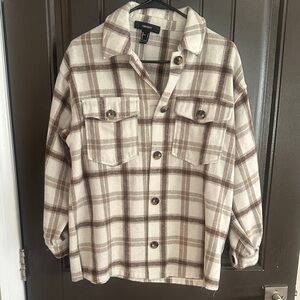 Forever 21 Cream and Brown Plaid Shacket